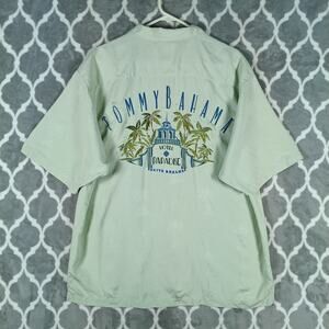 Tommy Bahama Embroidered Camp Shirt Men Large Green Hotel Paradise Suite Dreams